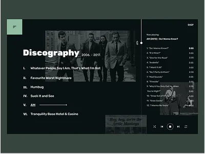 Discography - Music player album arctic monkeys band clean discography music music player simple song ui ux web
