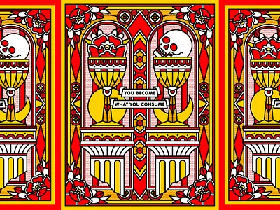 You Become What You Consume. columns consume cup flower halftone illustration monoline pop art skull tattoo