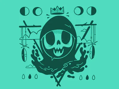 Occult King Reaper 80s blake stevenson cartoon character design clouds crown dreamcatcher feather hipster hood illustration jetpacks and rollerskates logo moon occult reaper retro skull tarot card tarot deck