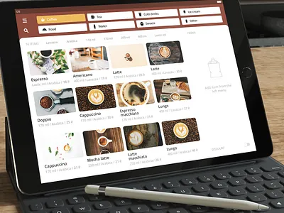 Coffee Order App app application card cart clean design food food and drink food app interface ios ipad ipad app mobile order photo product restaurant sketch sorting