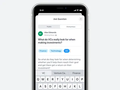 Edit Question Modal ask community finance interaction ios iphone keyboard modal modal view popover question transition uiux user ux