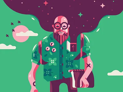 Self Portrait bald beard bold buttons character cross flowers glasses guy happy hawaiian shirt jesus love yourself me self portrait sketchbook smile supplies tool kit