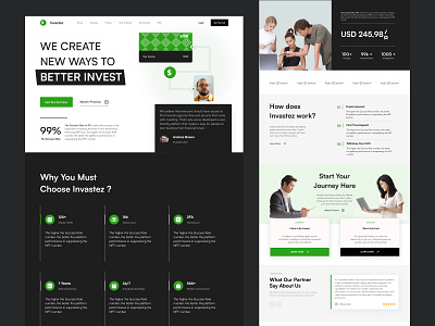 Invastez | Investment landing page banking website branding clean design finance finance website financial financial website fintech invest investments landing page minimal payment saas ui ux web website website design