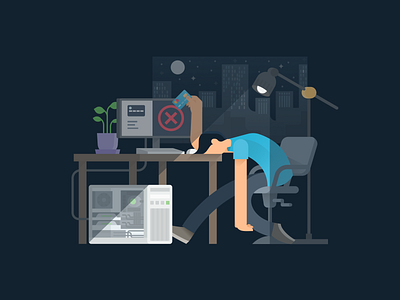 Frustrated clean figma gamer illustraion night pc simple