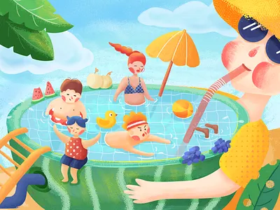 Summer character color design flat flower flowers girl gradient illustration landscape life mountain scenery season tunan web