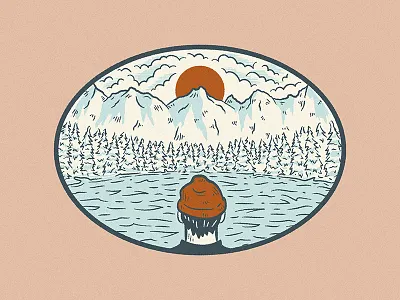 Color + Linework exploration blue colors mountains orange outdoors selfportrait trees water