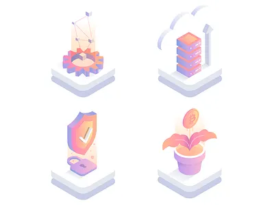 Blockchain icons analytics blockchain blockchaintechnology cloud design earnings isometric money safety server technology vector vpn