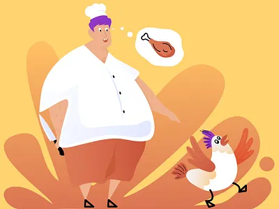 Cook affinity character chicken cook cooking designer illustration joke man person run thoughts web