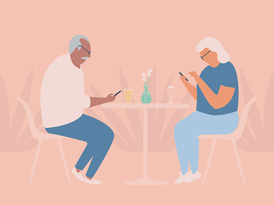 Modern Date Night art character character illustration characterdesign couple date design flat illustration old phone vector