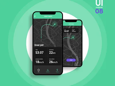 UI challenge 08 - runner APP / nigh mode app dailyuichallenge darktheme darkui mobile mobile app mobileapp night running running app ui uichallenge uidesign uiux workout