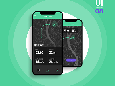UI challenge 08 - runner APP / nigh mode app dailyuichallenge darktheme darkui mobile mobile app mobileapp night running running app ui uichallenge uidesign uiux workout