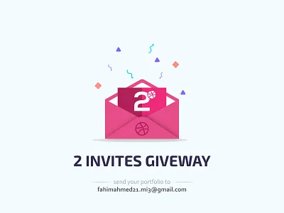 2 Dribble Invitation giveway 2 mail design drawing dribbble dribbble invite dribbble main dribble flat flat design graphic design icon illustration invitation invitation card mail pink color portfolio vector