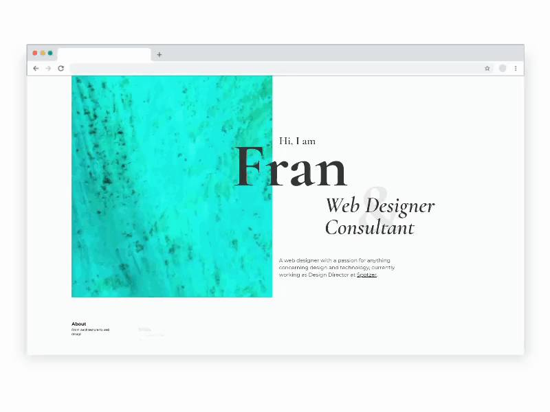 I am Fran Splash Page animation animated gif animation design splash page splash screen ui design uiux web webdesign
