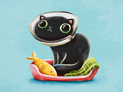 Cat in Cone animal art black cat cat cat in cone digital digital art illustration kitty painting photoshop sick