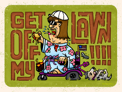 Get Off My Lawn burger crazy dog fast food fat grass grasshopper lawn scooter