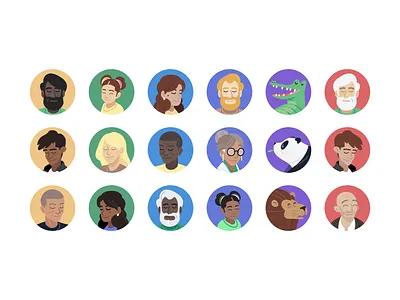 Avatars aligator avatars branding character design crocodile design flat illustration illustrator jeff bezos light lion panda rainbow vector