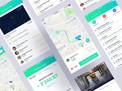 Carpool app car carpool color dailyui design earning gradient interface map mobile route search summary ui uidesign ux