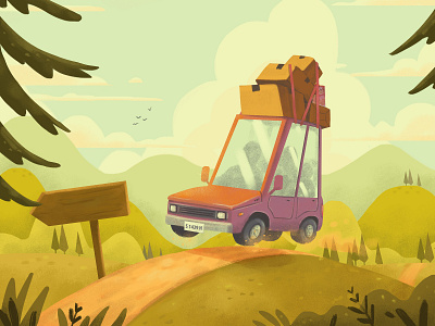Country Road background car design illustration journey road