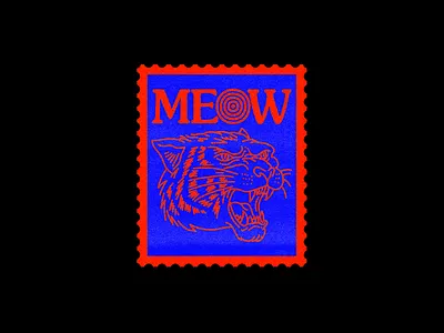 ME O⃣ W blue brutalism cat design graphic illustration line meow minimal red stamp tiger type typography