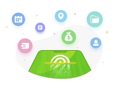 BOSS Pintar | Feature Illustration android app app app design appdesign attendance attendance system bosspintar business dashboard fingerprint flat heroimage icon illustration interface mobile phone scan ui utilities