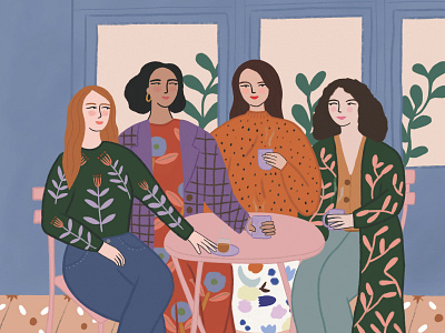 Brunch with friend digital illustration girl illustration girlfirends illustration pattern women illustrated women in illustration