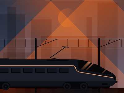 Train commute 2d illustration city commute dusk illustration lightspeed orange public transport speed sunrise train transportation warm light city