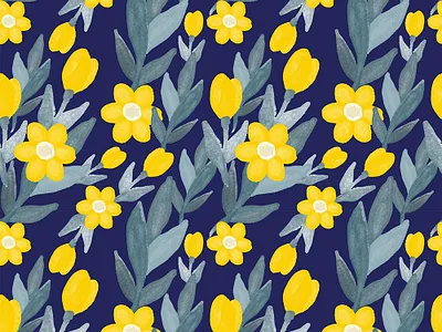 Beautiful Retro Watercolor Blue and Yellow Floral Pattern clothing design fabric pattern floral floral pattern graphic hand hand drawn pattern pattern art pattern design seamless surface surface pattern surface pattern design surfacedesign textile pattern textile print watercolor watercolor art yellow