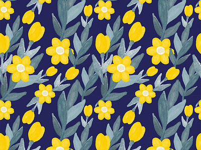 Beautiful Retro Watercolor Blue and Yellow Floral Pattern clothing design fabric pattern floral floral pattern graphic hand hand drawn pattern pattern art pattern design seamless surface surface pattern surface pattern design surfacedesign textile pattern textile print watercolor watercolor art yellow
