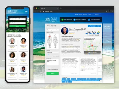 Physical Therapy Finder cards forms mobile sketch website
