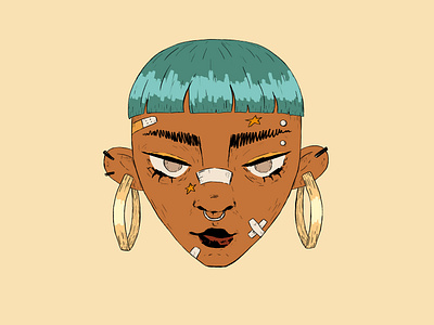 Moon blue character design digital drawing girl character illustration lineart portrait short hair turquoise wacom intuos