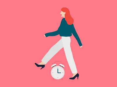 Always late but worth the wait flat flatillustration girl hurry illustration ipadpro minimal pink time vector