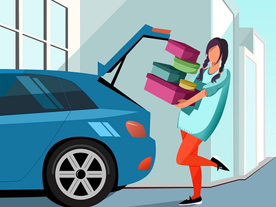 Sale auto design discount girl illustration money shopping store vector