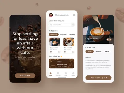 Expresso Yourself - Coffee Cafe App application attractive brown cappucino coffee beans coffee shop cafe creation design drinks ecommerce espresso landing page latte minimal mobile app starbucks tea ui ux web webpage