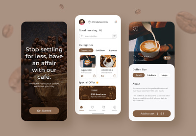 Expresso Yourself - Coffee Cafe App application attractive brown cappucino coffee beans coffee shop cafe creation design drinks ecommerce espresso landing page latte minimal mobile app starbucks tea ui ux web webpage