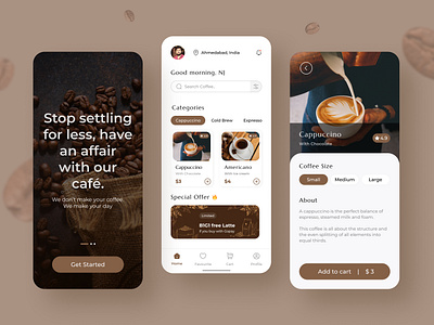 Expresso Yourself - Coffee Cafe App application attractive brown cappucino coffee beans coffee shop cafe creation design drinks ecommerce espresso landing page latte minimal mobile app starbucks tea ui ux web webpage