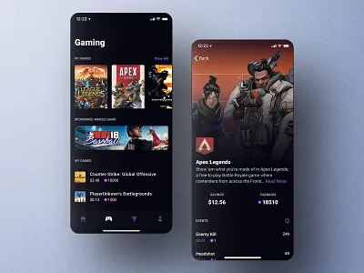 Blast - Gaming app dark mode dark theme dark ui design finance fintech games gaming interface ios mobile product design space ui user experience user interface ux