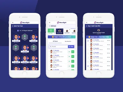 Moonllight Mobile app fantasy fantasy soccer football interface mobile mobile ui responsive responsive design soccer ui