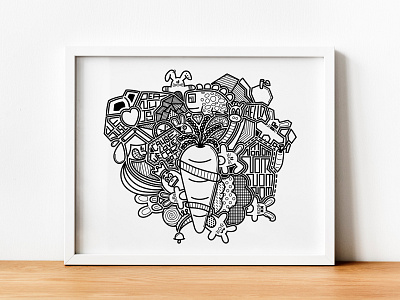 Carrot Lovers Land abstract doodle geometric illustration lines poster