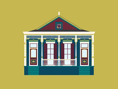 Double Italianate Shotgun House apartment architecture building design double historical home homes house illustration italianate la louisiana new orleans nola shotgun shotgun house southern southern art vector