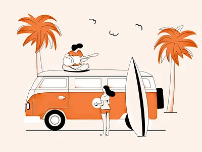 Summer beach editorial illustration monochrome summer