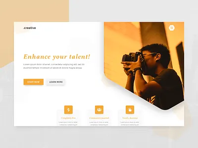 Photography Landing Page Concept clean concept dailyui design flat georgev interface landing page minimal orange ui ux web web design yellow