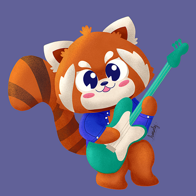 Red Panda rocking on guitar! animal art style character character design cute cute animal illustration kawaii style panda red panda vibrant colour