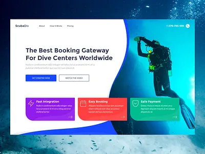Scuba Diving design dive landing page modern ocean onepage scuba diving sea swim ui uiux ux web webdesign website