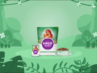 HALO Pet Food - Garden of Vegan 2d 2d animation animation character character animation dog dog illustration illustration motion graphics pet portland vegan