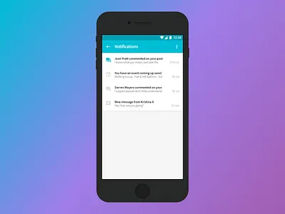 Mobile Notifications app blue design minimal mobile notifications page product software ui ux