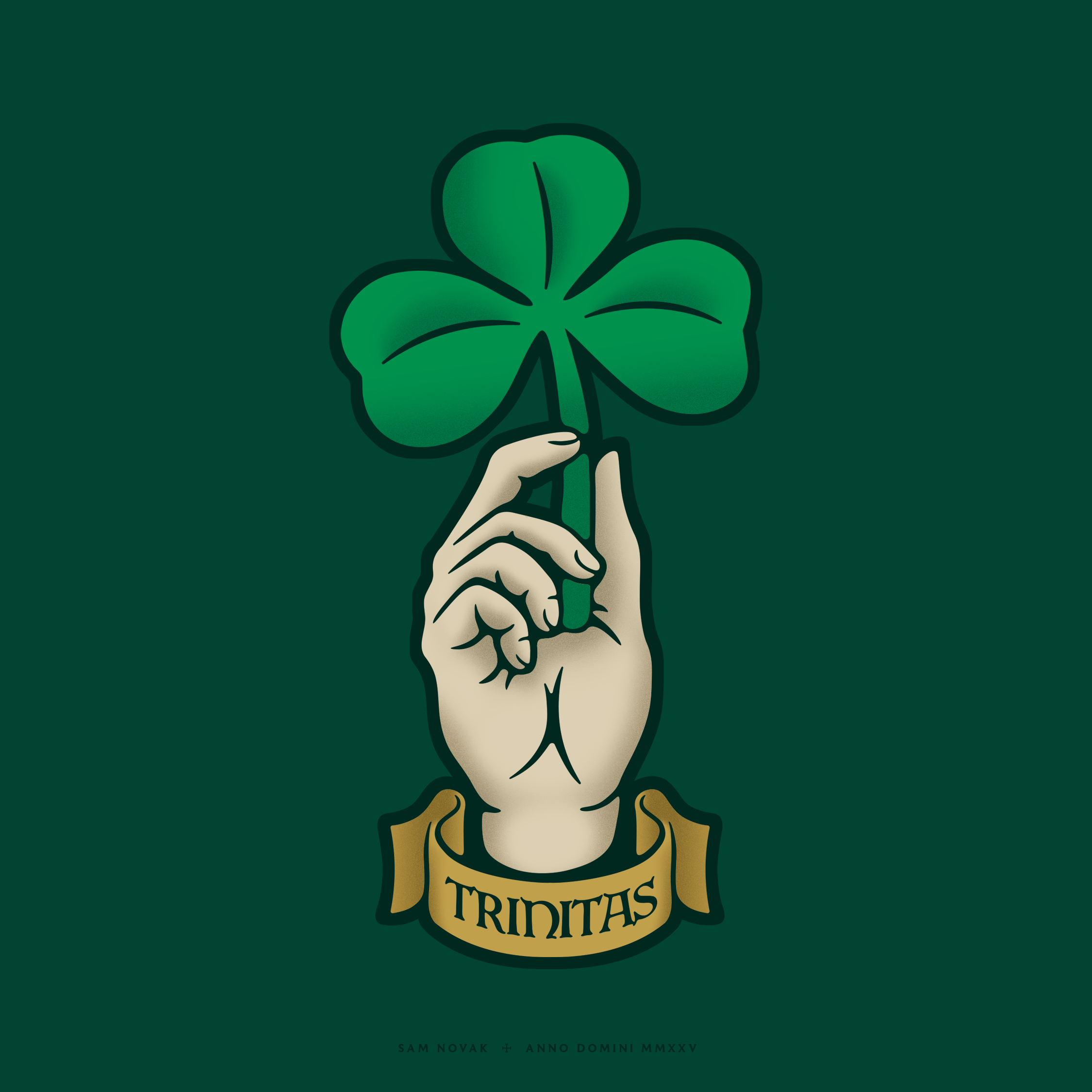 St. Patrick christian clover design drawing gold graphic design green hand holiday illustration ireland irish print sacred saint saint patrick shamrock st patrick st patricks day trinity