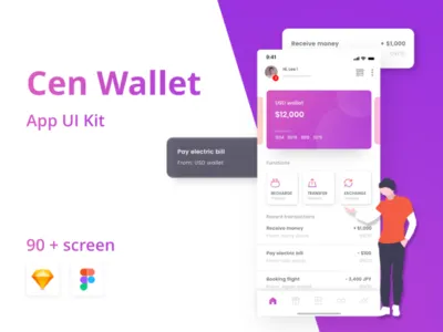 CenWallet Banking Mobile App UI Kit app capi cenwallet creative design figma ios mobile money management sketch ui kit vector