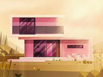 NO.14-Modern house architecture build chair glass house illustration light plant sky