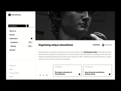 HISTORICAL - Website Concept concept design historical history minimal minimalist retro sculpture ui ux vintage web design website
