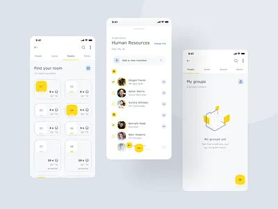 World of Working App II clean empty state groups illustration ios mobile app product design ui user list ux visual yellow